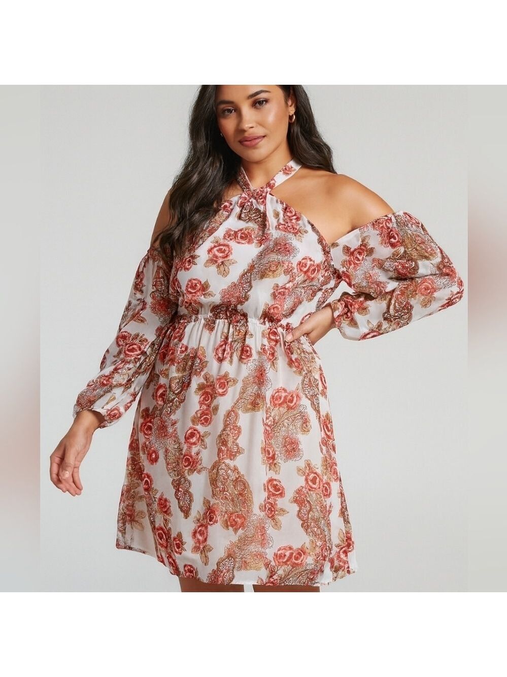 WAYF Halter Dress, floral. Size Large